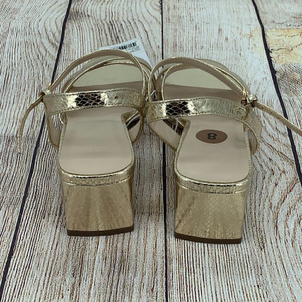 Halston Metallic Gold Snakeskin Strappy Heels - Picture 6 of 12